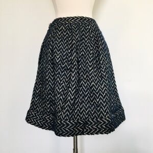 DVF Wool Blend A Line Mid Skirt Chevron Knit Navy Blue Silver Retro